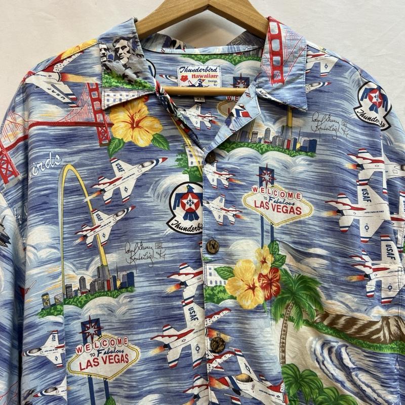 古着 USED シャツ、ブラウス 半袖 GAVIN U.S.A.F アロハシャツ レーヨン エアフォース XL 青 / ブルー / blue メンズ USED 古着 中古 50137612