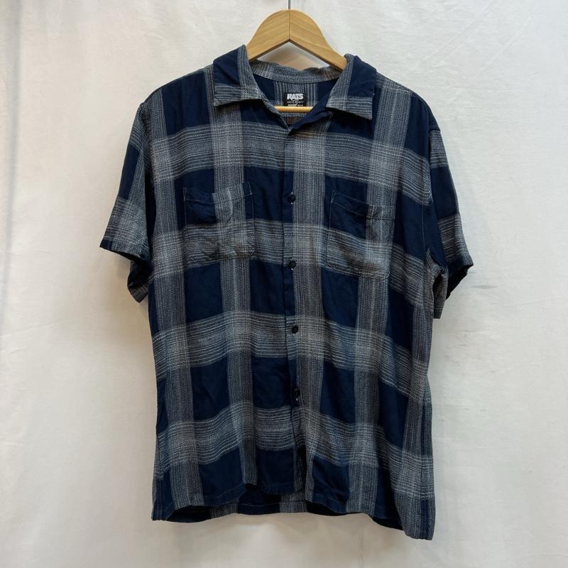 ラッツ RATS シャツ、ブラウス 半袖 チェック レーヨン オープンカラーシャツ 開襟 M 紺 / ネイビー / navy メンズ USED 古着 中古 50137617