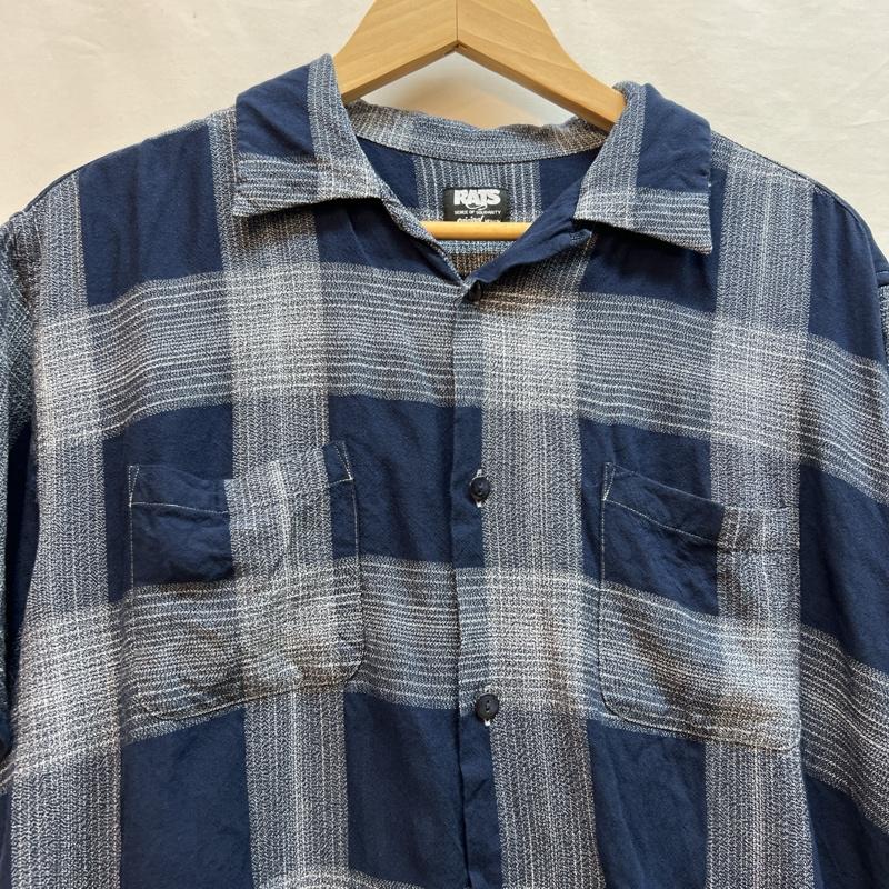 ラッツ RATS シャツ、ブラウス 半袖 チェック レーヨン オープンカラーシャツ 開襟 M 紺 / ネイビー / navy メンズ USED 古着 中古 50137617