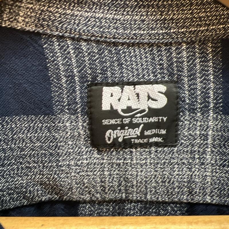 ラッツ RATS シャツ、ブラウス 半袖 チェック レーヨン オープンカラーシャツ 開襟 M 紺 / ネイビー / navy メンズ USED 古着 中古 50137617