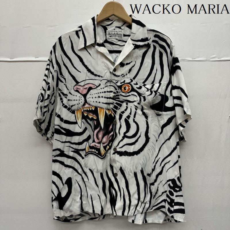 ワコマリア WACKO MARIA シャツ、ブラウス 半袖 TIM LEHI 虎 タイガー 総柄 レーヨン アロハ オープンカラー シャツ M 白 / ホワイト / white X 黒 / ブラック / black メンズ USED 古着 中古 50137642