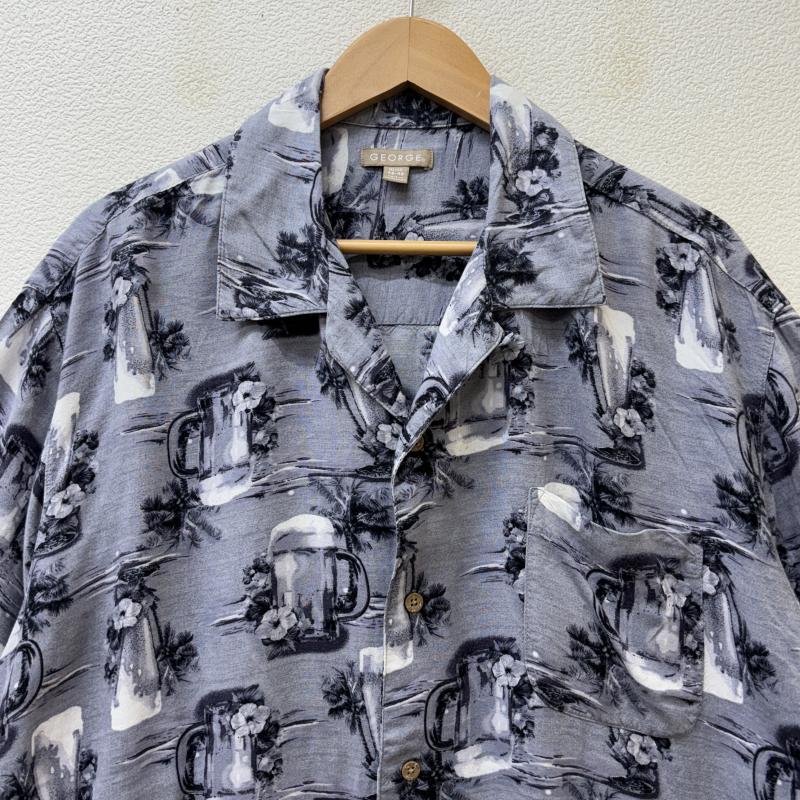古着 USED シャツ、ブラウス 半袖 GEORGE ジョージ ビッグサイズ ジョッキグラス ヤシの木 総柄 レーヨン オープンカラー 半袖 アロハ シャツ XL メンズ USED 古着 中古 50137758