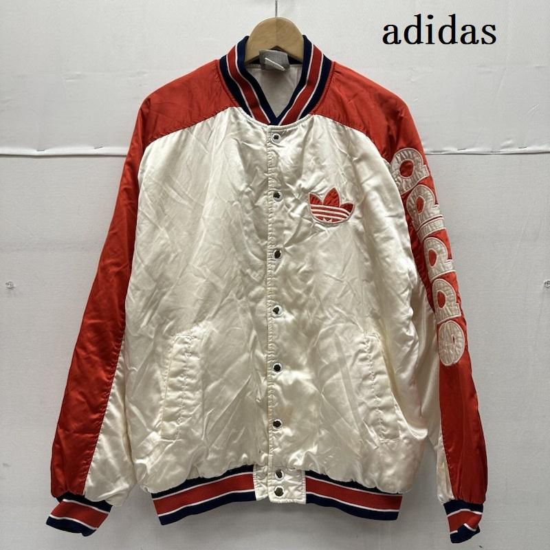 アディダス adidas ジャケット、上着 ジャンパー、ブルゾン 80s 銀タグ サテン スタジャン 袖ロゴ ワッペン RUN DMC M オフホワイト / オフホワイト / X 橙 / オレンジ / orange メンズ USED 古着 中古 50138064