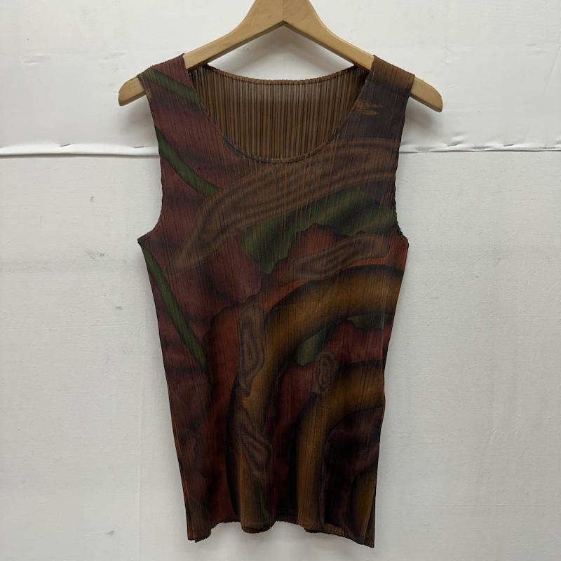 イッセイミヤケ ISSEY MIYAKE セットアップ セットアップ PLEATS PLEASE プリーツ マーブル プリント ノースリーブ カットソー スカート セットアップ PP54-JK200 横尾忠則 FREE 茶 / ブラウン / brown X マルチカラー / マルチカラー / multicolor レディース USED 古着 中古 50138071