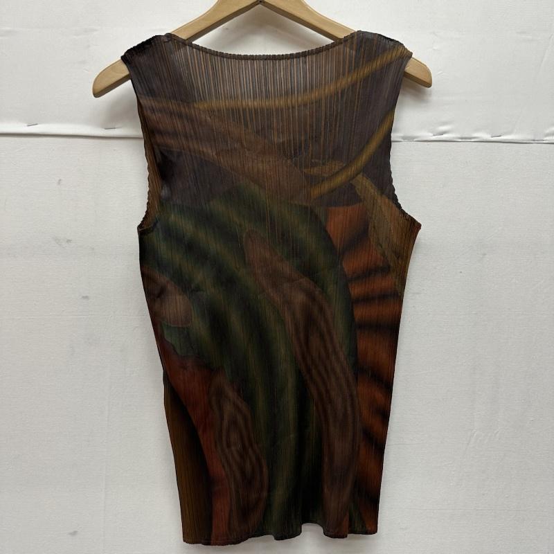 イッセイミヤケ ISSEY MIYAKE セットアップ セットアップ PLEATS PLEASE プリーツ マーブル プリント ノースリーブ カットソー スカート セットアップ PP54-JK200 横尾忠則 FREE 茶 / ブラウン / brown X マルチカラー / マルチカラー / multicolor レディース USED 古着 中古 50138071
