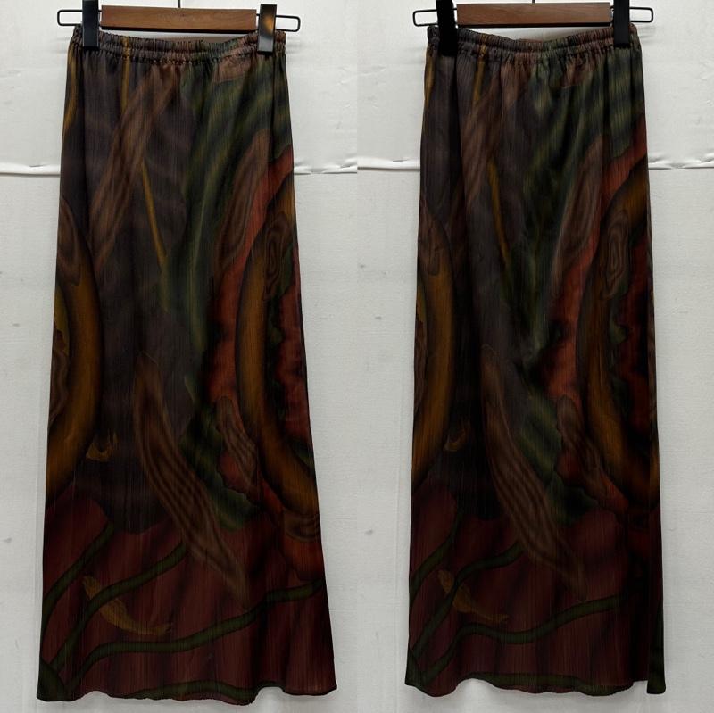 イッセイミヤケ ISSEY MIYAKE セットアップ セットアップ PLEATS PLEASE プリーツ マーブル プリント ノースリーブ カットソー スカート セットアップ PP54-JK200 横尾忠則 FREE 茶 / ブラウン / brown X マルチカラー / マルチカラー / multicolor レディース USED 古着 中古 50138071