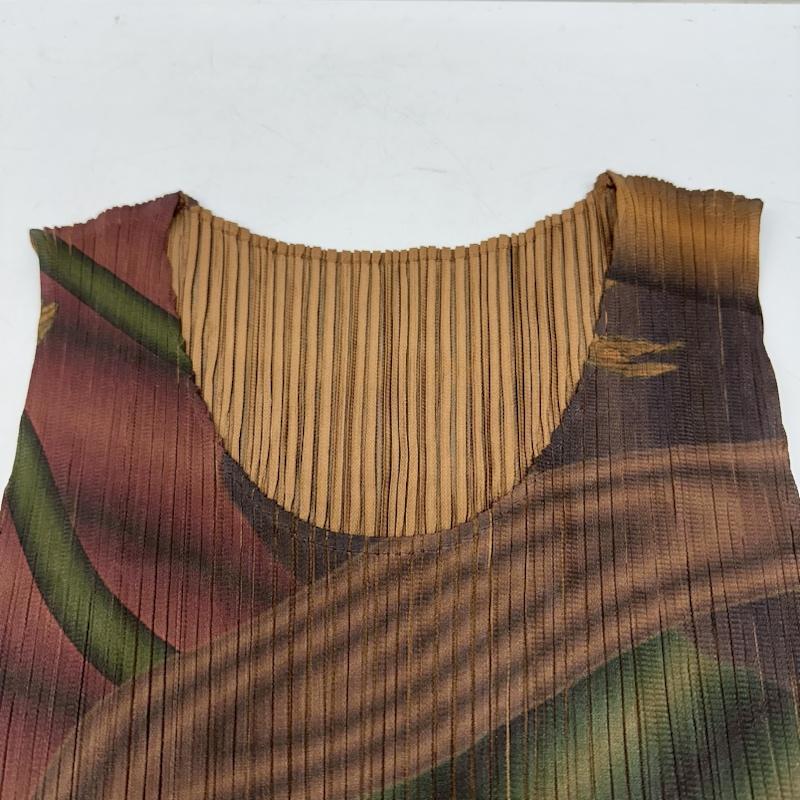 イッセイミヤケ ISSEY MIYAKE セットアップ セットアップ PLEATS PLEASE プリーツ マーブル プリント ノースリーブ カットソー スカート セットアップ PP54-JK200 横尾忠則 FREE 茶 / ブラウン / brown X マルチカラー / マルチカラー / multicolor レディース USED 古着 中古 50138071