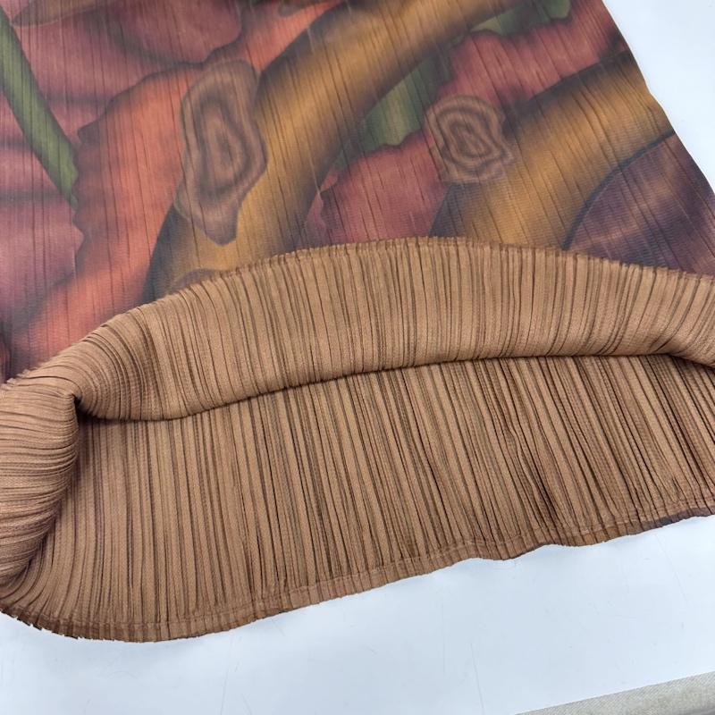 イッセイミヤケ ISSEY MIYAKE セットアップ セットアップ PLEATS PLEASE プリーツ マーブル プリント ノースリーブ カットソー スカート セットアップ PP54-JK200 横尾忠則 FREE 茶 / ブラウン / brown X マルチカラー / マルチカラー / multicolor レディース USED 古着 中古 50138071