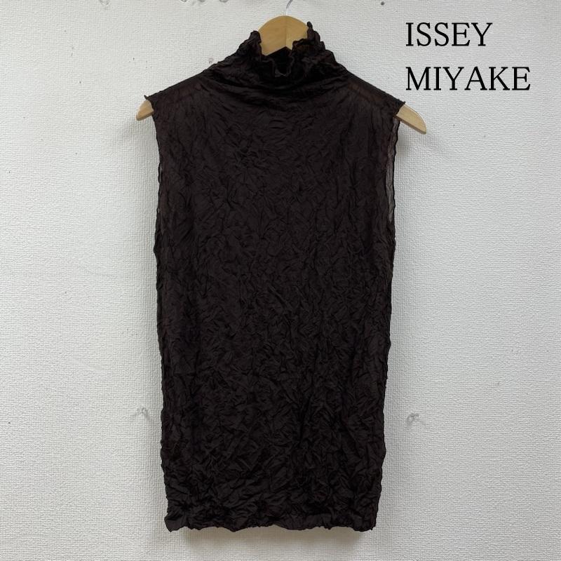 イッセイミヤケ ISSEY MIYAKE タンクトップ タンクトップ 97ss 90s プリーツ加工 ノースリーブ ブラウス シャツ タートル シフォン IM72-JK102 M 無地 茶 / ブラウン / brown レディース USED 古着 中古 50138125