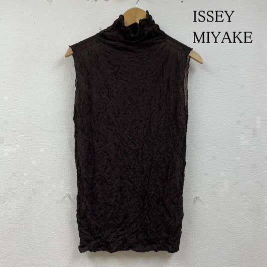 イッセイミヤケ ISSEY MIYAKE タンクトップ タンクトップ 97ss 90s プリーツ加工 ノースリーブ ブラウス シャツ タートル シフォン IM72-JK102 M 無地 茶 / ブラウン / brown レディース USED 古着 中古 50138125