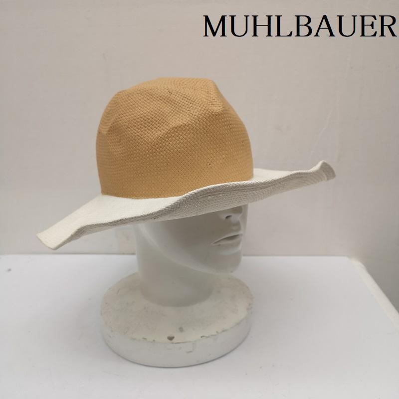 ミュールバウアー MUHLBAUER 帽子 ハット オーストラリア製 ツートン 中折れ ストロー ハット - ワンポイント X ロゴ、文字 キャメル / キャメル / X 白 / ホワイト / white レディース USED 古着 中古 50138267