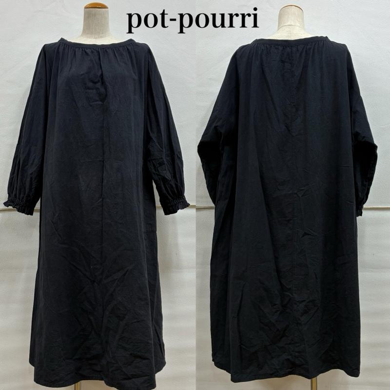 ポプリ Pot-Pourri ワンピース ロングスカート 長袖 ロング ワンピース コットン リネン - 無地 紺 / ネイビー / navy レディース USED 古着 中古 50138444
