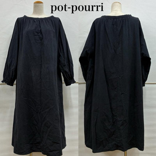 ポプリ Pot-Pourri ワンピース ロングスカート 長袖 ロング ワンピース コットン リネン - 無地 紺 / ネイビー / navy レディース USED 古着 中古 50138444