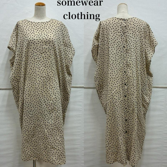 古着 USED ワンピース ロングスカート somewear clothing サムウェアクロージング 2way フレンチ スリーブ ノーカラー 水玉 ドット ロング ワンピース - ドット ベージュ / ベージュ / beige X 黒 / ブラック / black レディース USED 古着 中古 50138446