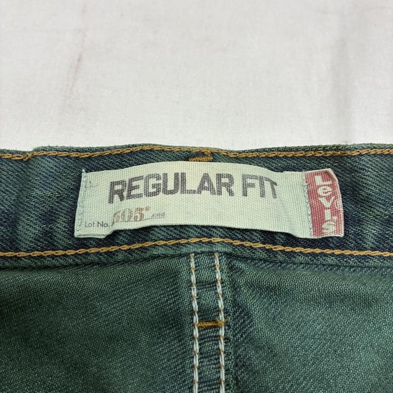 リーバイス Levi s パンツ デニム、ジーンズ 505 レギュラーフィット 00 s 2007年製 後染め カラー デニム パンツ 36インチ ワンポイント X ロゴ、文字 緑 / グリーン / green メンズ USED 古着 中古 50138516