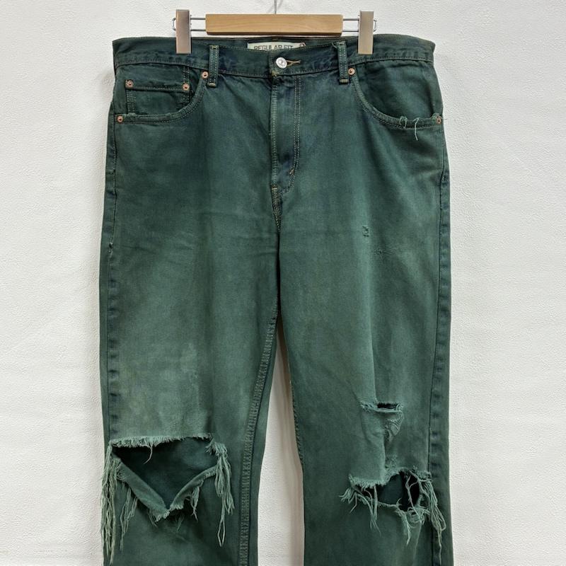 リーバイス Levi s パンツ デニム、ジーンズ 505 レギュラーフィット 00 s 2007年製 後染め カラー デニム パンツ 36インチ ワンポイント X ロゴ、文字 緑 / グリーン / green メンズ USED 古着 中古 50138516
