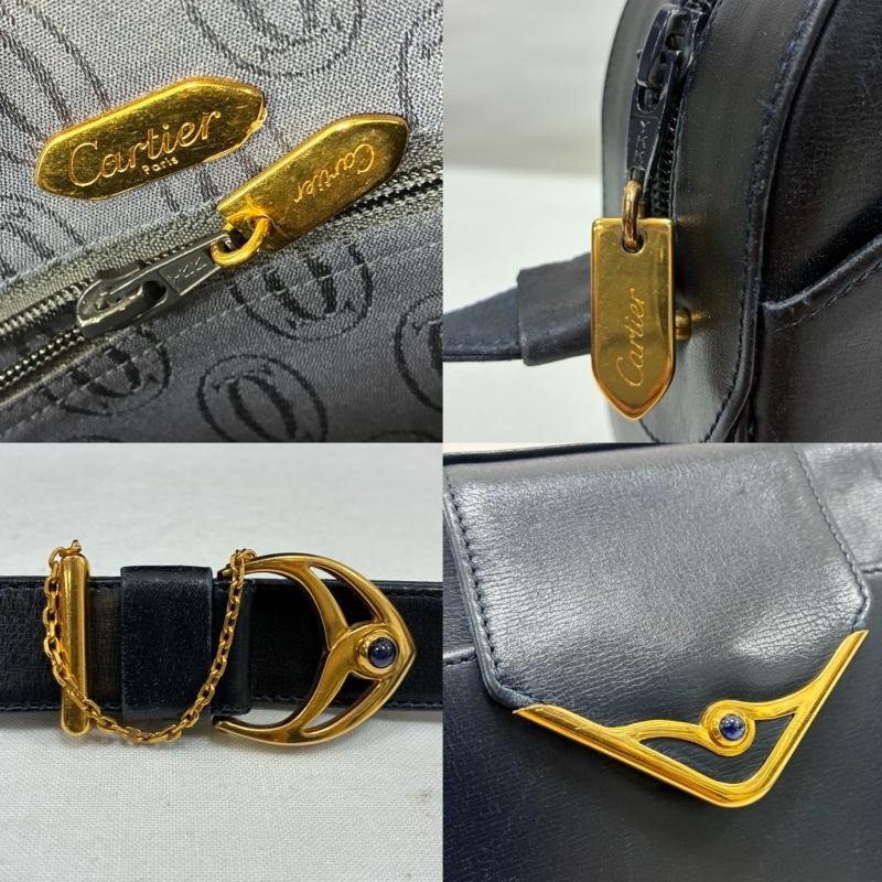 カルティエ Cartier ショルダーバッグ ショルダーバッグ オールド サファイアライン レザー ショルダーバッグ 斜め掛け クロスボディ ゴールド金具 - 紺 / ネイビー / navy X 金 / ゴールド / gold color レディース USED 古着 中古 50138585