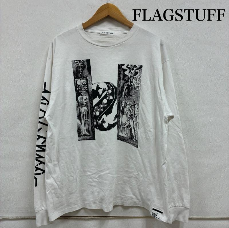フラグスタフ FLAGSTUFF Tシャツ 長袖 21AW フロント 袖プリント 長袖 Tシャツ ロンT L プリント 白 / ホワイト / white X 黒 / ブラック / black メンズ USED 古着 中古 50138639
