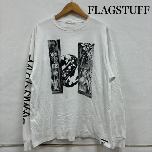 フラグスタフ FLAGSTUFF Tシャツ 長袖 21AW フロント 袖プリント 長袖 Tシャツ ロンT L プリント 白 / ホワイト / white X 黒 / ブラック / black メンズ USED 古着 中古 50138639