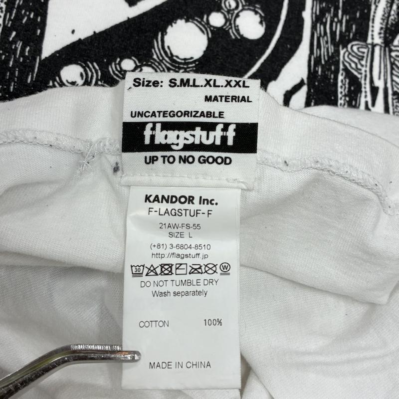 フラグスタフ FLAGSTUFF Tシャツ 長袖 21AW フロント 袖プリント 長袖 Tシャツ ロンT L プリント 白 / ホワイト / white X 黒 / ブラック / black メンズ USED 古着 中古 50138639