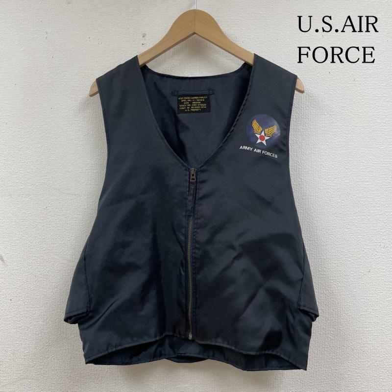 古着 USED ベスト ベスト ヴィンテージ U.S.AIR FORCE ラジオキャリアーベスト 2010-978520 ナイロン ロゴ プリント 前開き ジップアップ M ロゴ、文字 X プリント 紺 / ネイビー / navy メンズ USED 古着 中古 50138678