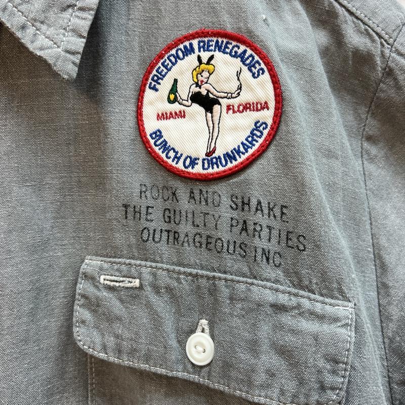 ワコマリア WACKO MARIA シャツ、ブラウス 半袖 バニーガール 刺繍 ワッペン ワークシャツ M 灰 / グレー / gray メンズ USED 古着 中古 50138780