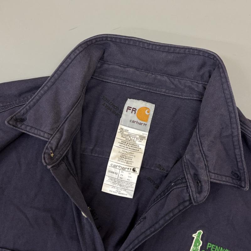 カーハート Carhartt シャツ、ブラウス 長袖 101698410 FORCE FR フレイムレジスタント ビッグサイズ PGE ロゴ 刺繍 長袖 ワーク シャツ 紺 ネイビー XXL 紺 / ネイビー / navy メンズ USED 古着 中古 50138844