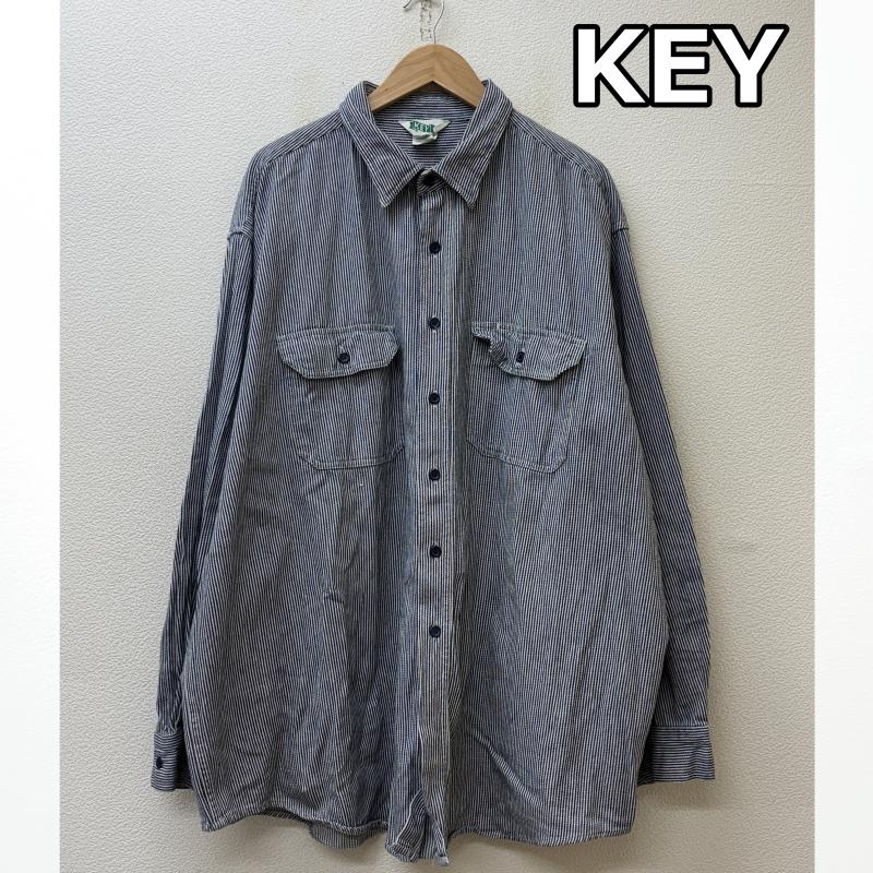 キイ KEY シャツ、ブラウス 長袖 LOT575.47 ビッグサイズ ヒッコリー ストライプ 長袖 ワーク シャツ 紺 白 ネイビー ホワイト XXL 紺 / ネイビー / navy X 白 / ホワイト / white メンズ USED 古着 中古 50138846