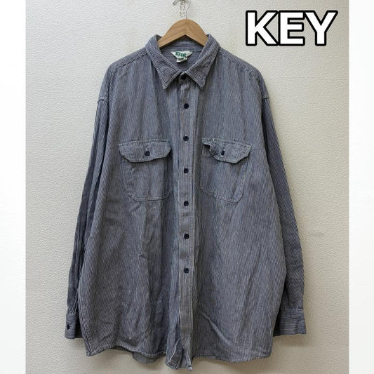 キイ KEY シャツ、ブラウス 長袖 LOT575.47 ビッグサイズ ヒッコリー ストライプ 長袖 ワーク シャツ 紺 白 ネイビー ホワイト XXL 紺 / ネイビー / navy X 白 / ホワイト / white メンズ USED 古着 中古 50138846