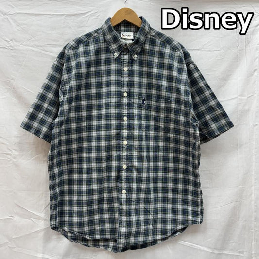 ディズニー Disney シャツ、ブラウス 半袖 Walt Disney world ミッキー 刺繍 タータンチェック ボタンダウン 半袖 オーバーサイズ シャツ L メンズ USED 古着 中古 50138919