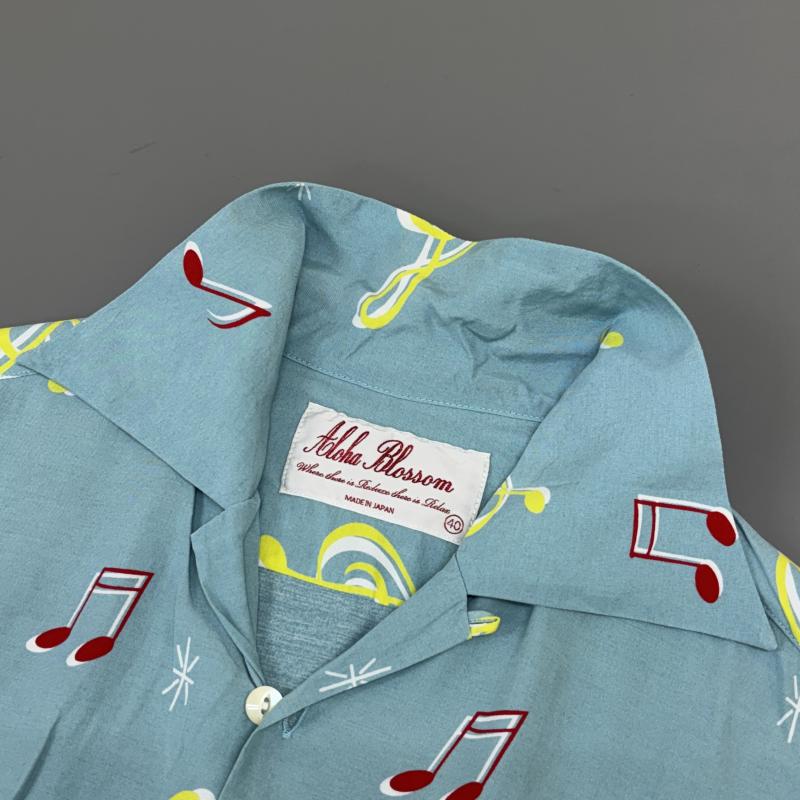 古着 USED シャツ、ブラウス 半袖 Aloha Blossam アロハ ブロッサム 日本製 SOUNDS GOOD SAX 音符柄 レーヨン 半袖 ハワイアン シャツ 40 メンズ USED 古着 中古 50139122