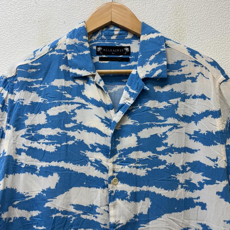 オールセインツ ALLSAINTS シャツ、ブラウス 半袖 Valais 総柄 レーヨン オープンカラー ボックス ハワイアン アロハ シャツ 青 白 ブルー ホワイト XS 青 / ブルー / blue X 白 / ホワイト / white メンズ USED 古着 中古 50139211