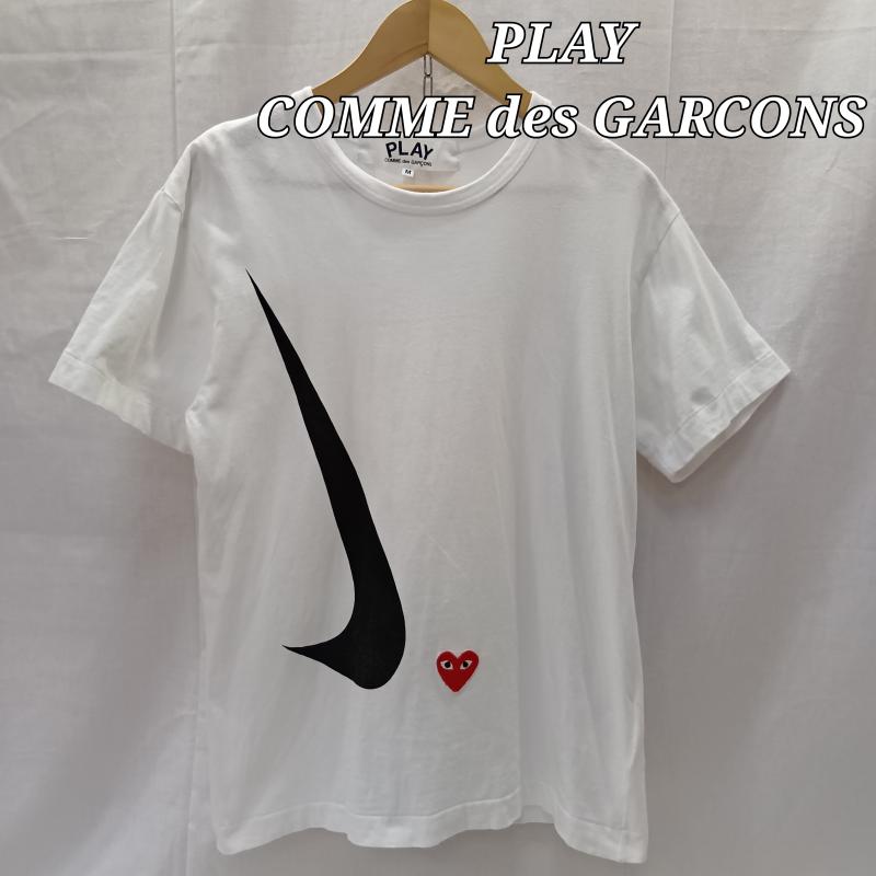 プレイコムデギャルソン PLAY COMME des GARCONS Tシャツ 半袖 × NIKE ナイキ 半袖Tシャツ スウォッシュ ハート刺繍 AE-T402 AD2020 M プリント X キャラクター X ワンポイント 白 / ホワイト / white X 黒 / ブラック / black X 赤 / レッド / red メンズ USED 古着 中古 50139249