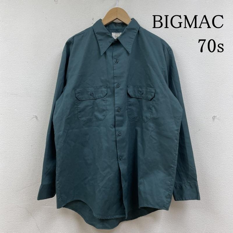 ビックマック BIGMAC シャツ、ブラウス 長袖 70s J.C.Penney 長袖 ワークシャツ Shirt ロングスリーブ 胸ポケット ボタン L 無地 緑 / グリーン / green メンズ USED 古着 中古 50139284