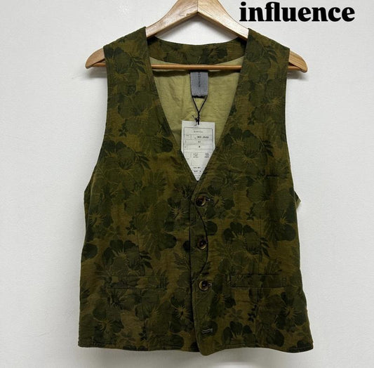インフルエンス Influence ベスト ベスト Influence リネン フラワー 花柄 ハイビスカス 切替 ベスト ジレ M 花柄 カーキ / カーキ / khaki メンズ USED 古着 中古 50139358