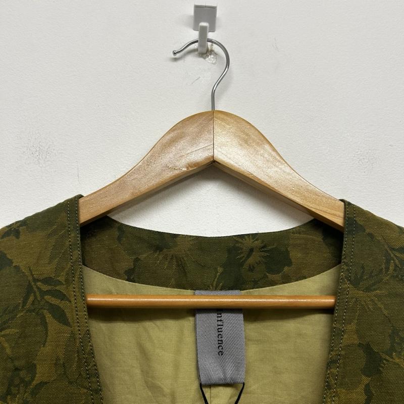 インフルエンス Influence ベスト ベスト Influence リネン フラワー 花柄 ハイビスカス 切替 ベスト ジレ M 花柄 カーキ / カーキ / khaki メンズ USED 古着 中古 50139358