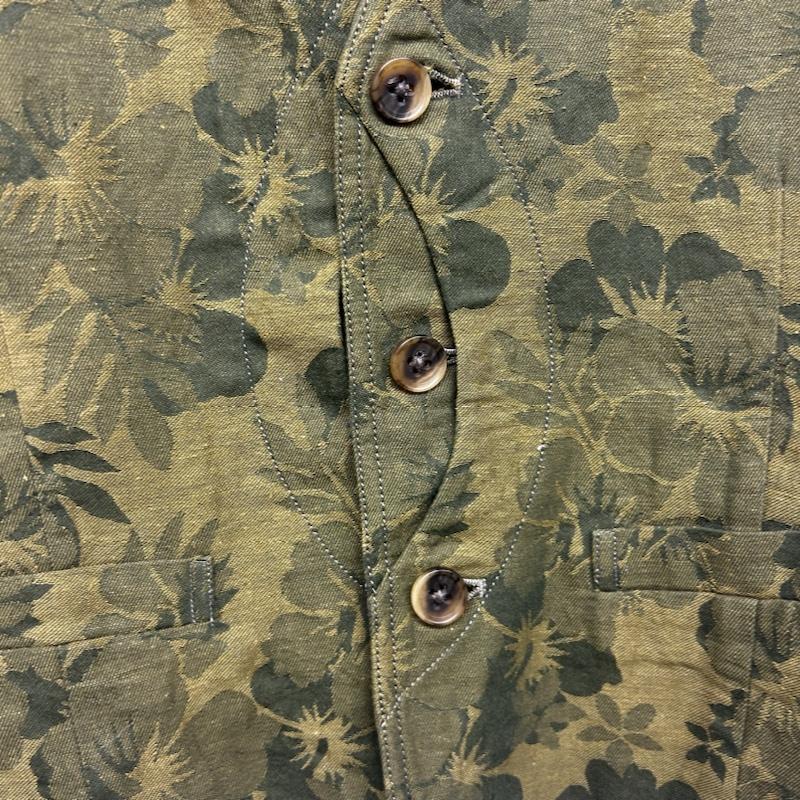 インフルエンス Influence ベスト ベスト Influence リネン フラワー 花柄 ハイビスカス 切替 ベスト ジレ M 花柄 カーキ / カーキ / khaki メンズ USED 古着 中古 50139358