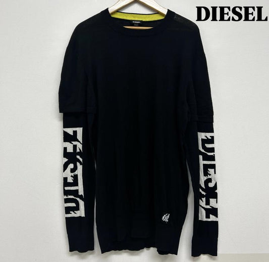 ディーゼル DIESEL ニット、セーター 長袖 長袖ニット フェイクレイヤード イタリア製 L ロゴ、文字 黒 / ブラック / black メンズ USED 古着 中古 50139360