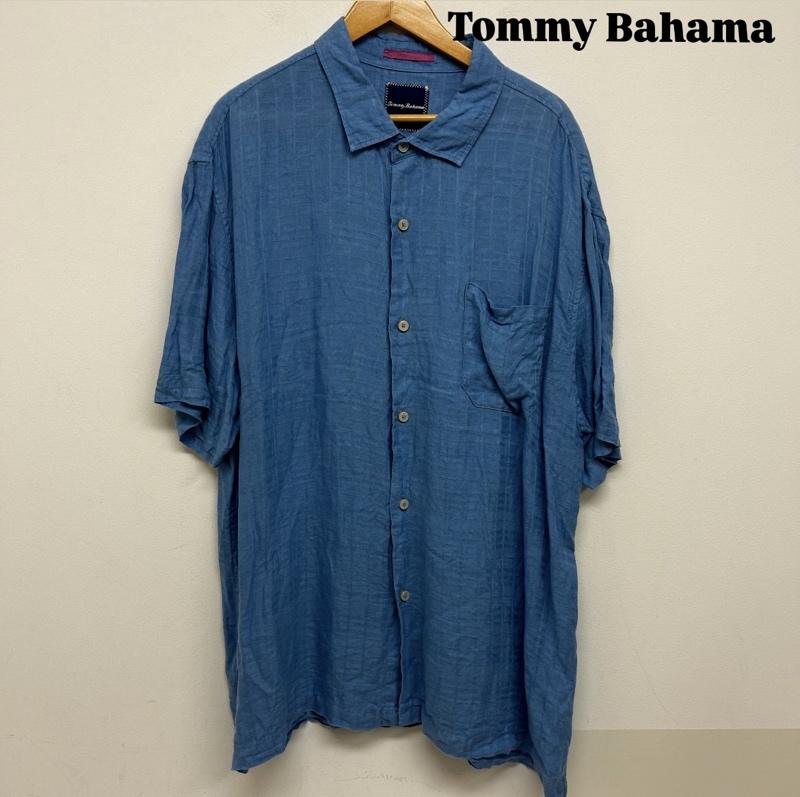 トミーバハマ Tommy Bahama シャツ、ブラウス 半袖 Tommy Bahama リネンシャツ チェックシャツ XXL チェック 青 / ブルー / blue メンズ USED 古着 中古 50139370