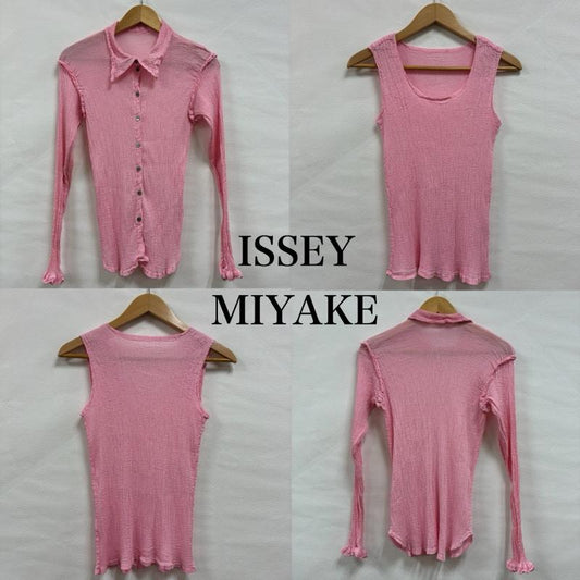 ミー イッセイミヤケ me ISSEY MIYAKE シャツ、ブラウス 長袖 プリーツ ロングスリーブ シャツ MI11FJ911 ノースリーブ カットソー MI11FR911 セット - 桃 / ピンク / pink レディース USED 古着 中古 50139390