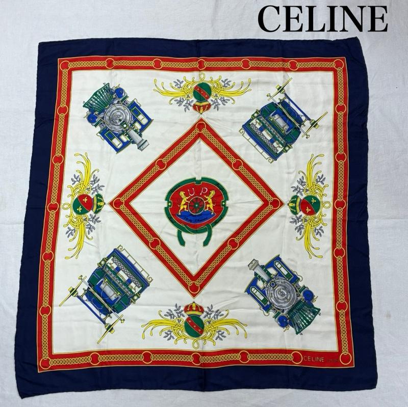 セリーヌ CELINE ファッション小物 スカーフ、ポケットチーフ イタリア製 シルク スカーフ チェーン 機関車 トリオンフ - 総柄 X ロゴ、文字 マルチカラー / マルチカラー / multicolor レディース USED 古着 中古 50139416