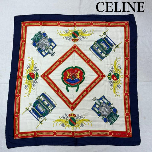 セリーヌ CELINE ファッション小物 スカーフ、ポケットチーフ イタリア製 シルク スカーフ チェーン 機関車 トリオンフ - 総柄 X ロゴ、文字 マルチカラー / マルチカラー / multicolor レディース USED 古着 中古 50139416