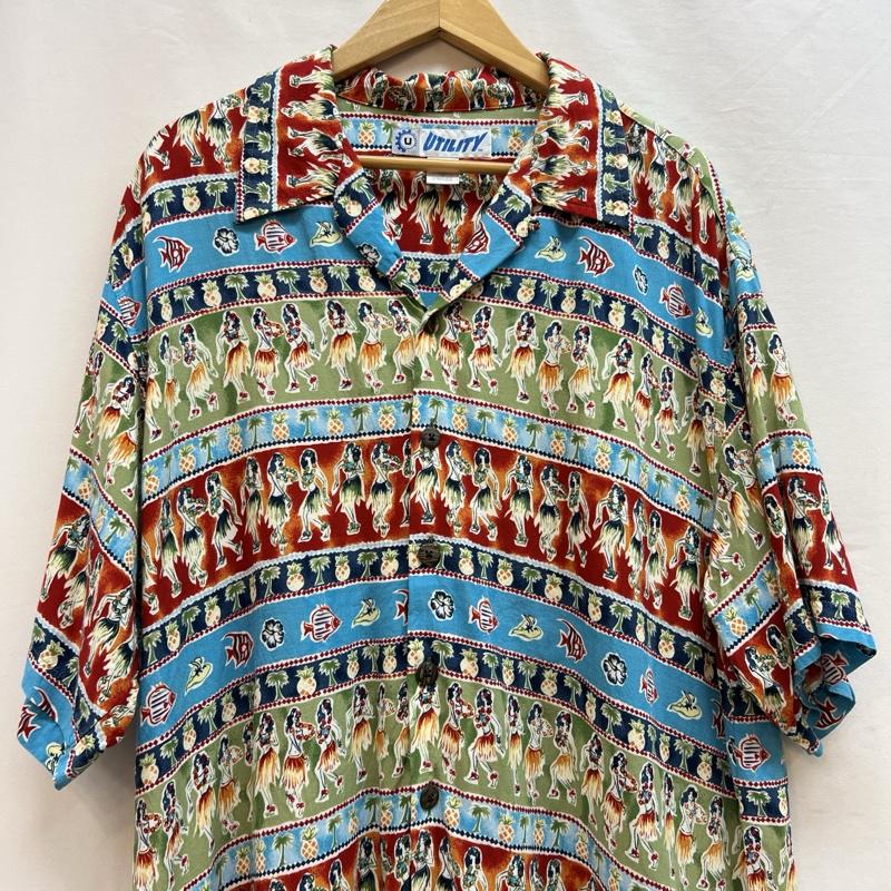 古着 USED シャツ、ブラウス 半袖 UTILITY フラガール レーヨン アロハシャツ L メンズ USED 古着 中古 50139460