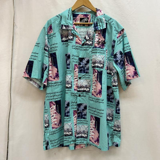 レフラー LEFLAH シャツ、ブラウス 半袖 ロゴ刺繡 アロハシャツ 開襟 XXL 緑 / グリーン / green メンズ USED 古着 中古 50139472