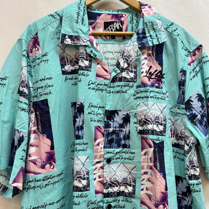 レフラー LEFLAH シャツ、ブラウス 半袖 ロゴ刺繡 アロハシャツ 開襟 XXL 緑 / グリーン / green メンズ USED 古着 中古 50139472