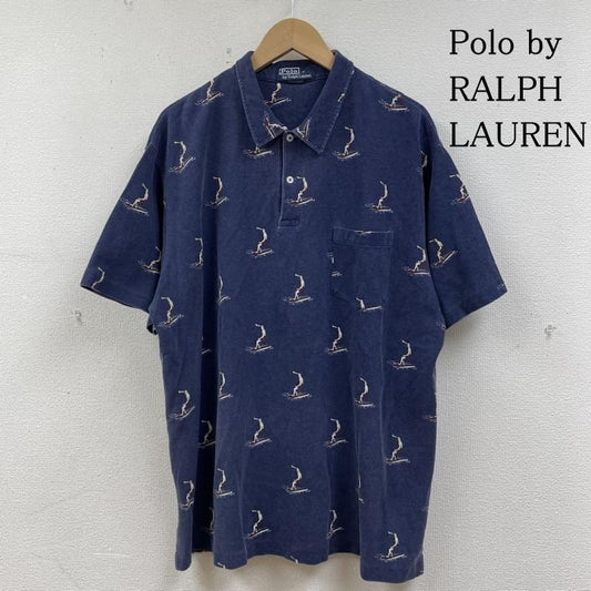 ポロバイラルフローレン Polo by RALPH LAUREN ポロシャツ 半袖 半袖 ポロシャツ ロゴ 刺繍 総柄 サーフ柄 ボタン ショートスリーブ ハワイ - 総柄 紺 / ネイビー / navy メンズ USED 古着 中古 50139622