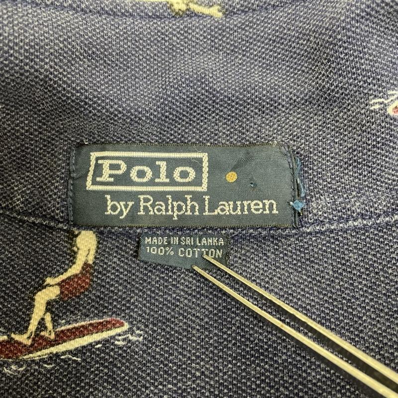 ポロバイラルフローレン Polo by RALPH LAUREN ポロシャツ 半袖 半袖 ポロシャツ ロゴ 刺繍 総柄 サーフ柄 ボタン ショートスリーブ ハワイ - 総柄 紺 / ネイビー / navy メンズ USED 古着 中古 50139622