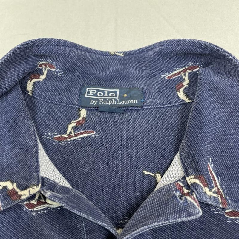 ポロバイラルフローレン Polo by RALPH LAUREN ポロシャツ 半袖 半袖 ポロシャツ ロゴ 刺繍 総柄 サーフ柄 ボタン ショートスリーブ ハワイ - 総柄 紺 / ネイビー / navy メンズ USED 古着 中古 50139622