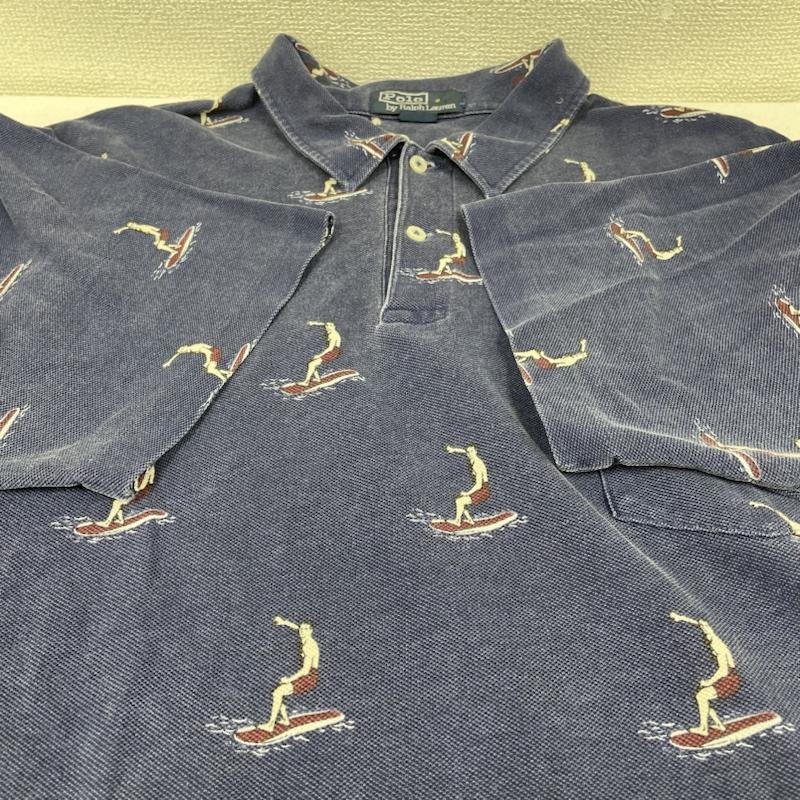 ポロバイラルフローレン Polo by RALPH LAUREN ポロシャツ 半袖 半袖 ポロシャツ ロゴ 刺繍 総柄 サーフ柄 ボタン ショートスリーブ ハワイ - 総柄 紺 / ネイビー / navy メンズ USED 古着 中古 50139622