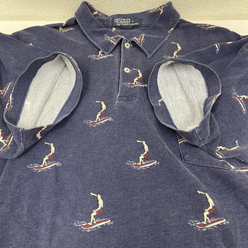 ポロバイラルフローレン Polo by RALPH LAUREN ポロシャツ 半袖 半袖 ポロシャツ ロゴ 刺繍 総柄 サーフ柄 ボタン ショートスリーブ ハワイ - 総柄 紺 / ネイビー / navy メンズ USED 古着 中古 50139622